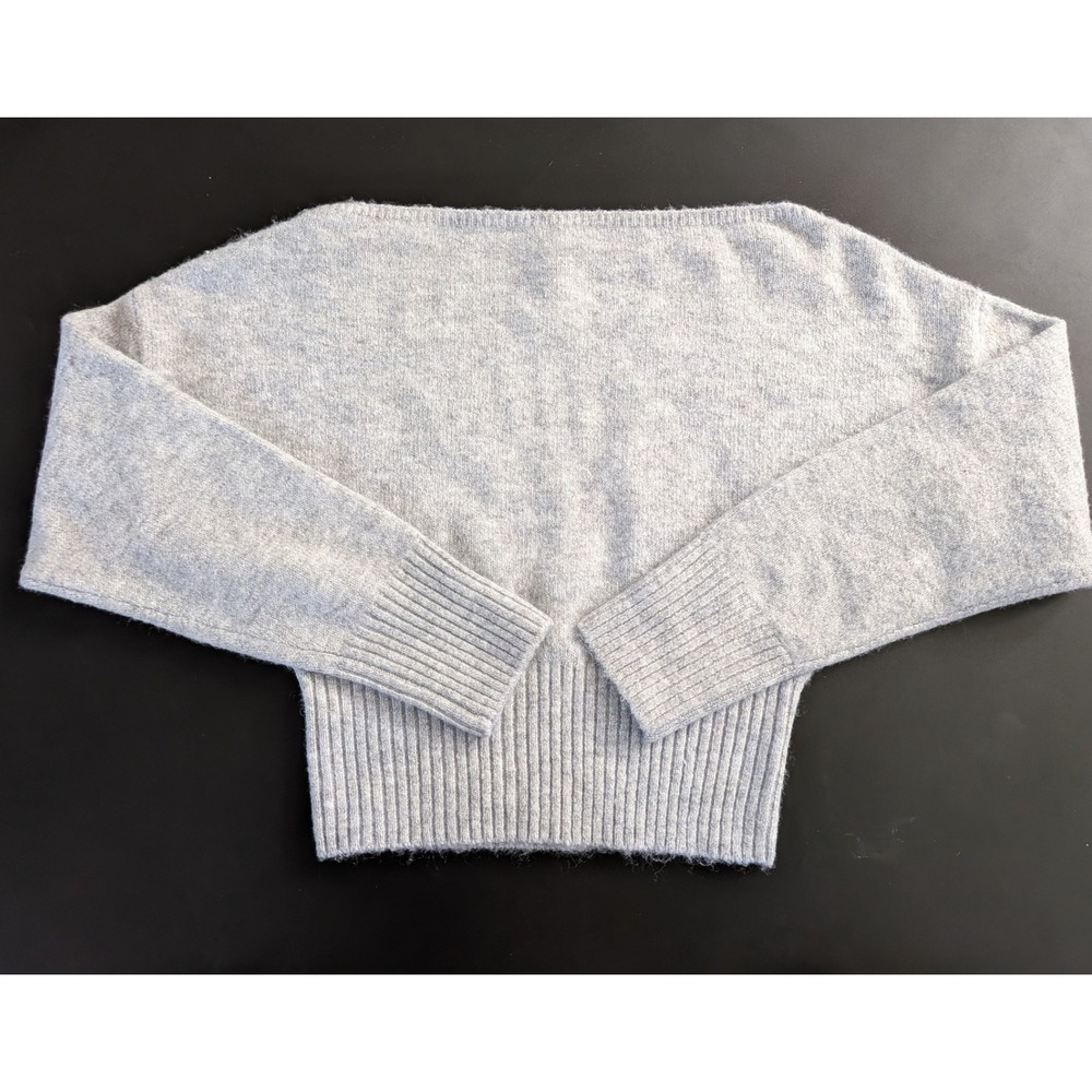 Garage Women Heather Grey Boat Neck Cropped Ribbed Dolman Sleeve Sweater Size M